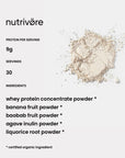 Organic whey protein concentrate powder with baobab and banana